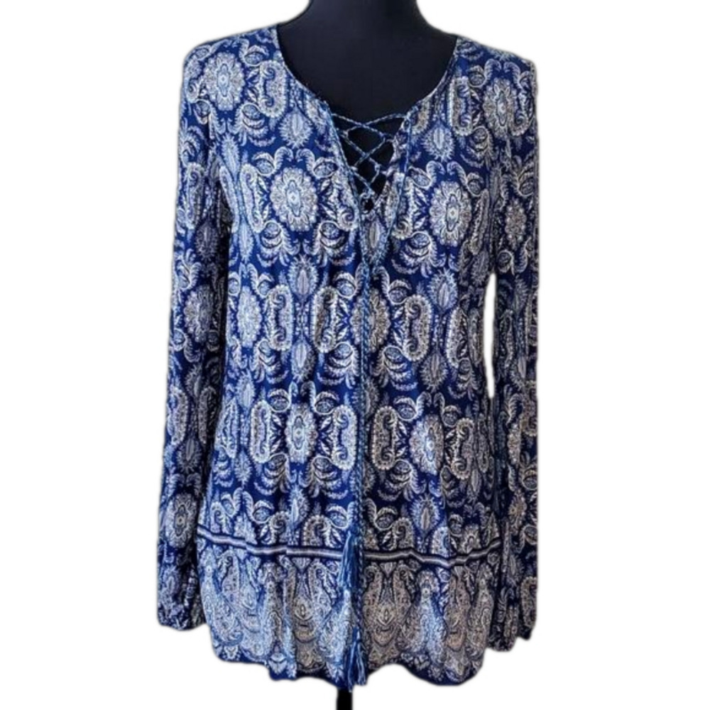 Max Studio Size S Blue Paisley Flowy Boho Top | Euc